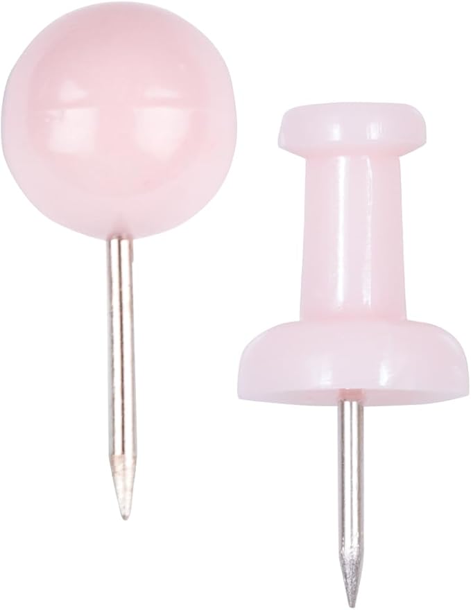 JAM PAPER Colorful Push Pins - Flat & Round Head Thumb Tack Combo Set - Baby Pink Pushpins - 200/Pack