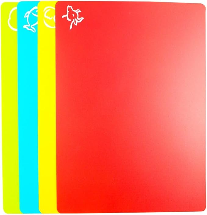 Flexible Cutting Board mats, Plastic Cutting Boards for Kitchen Cooking, Cutting board sheets for Meat and Vegetables, Dishwasher Safe Set of 4Pcs