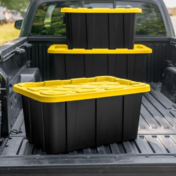 Sterilite 6-Pack Industrial Tote, Plastic Storage Container Bins with Lids, 27 Gallon - Heavy-Duty Organizing Containers for Closet, Bathroom, and Office