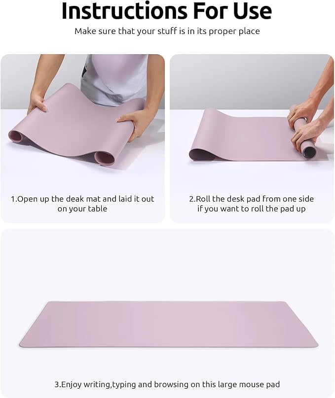 YSAGi Leather Desk Pad Protector, Office Desk Mat, Large Mouse Pad, Non-Slip PU Leather Desk Blotter, Laptop Desk Pad, Waterproof Desk Writing Pad for Office and Home (Grayish Lavender, 23.6" x 13.8")