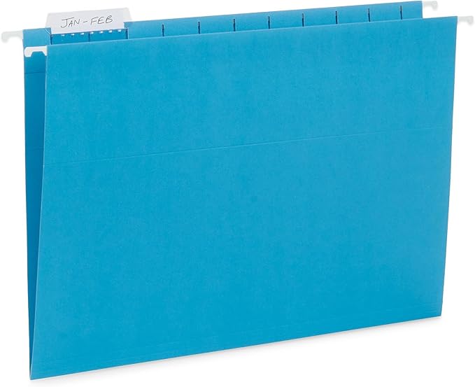 Blue Summit Supplies 25 Colored Hanging File Folders Letter Size with Tabs, Colored File Folders Hanging, Assorted Colors, Reinforced for Office Filing and Organization