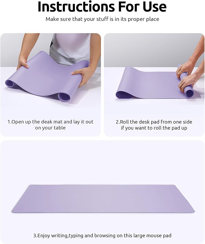 YSAGi Leather Desk Protector, Office Mat, Large Mouse Mat, Non-Slip PU Leather Blotter, Laptop Desk, Waterproof Writing Pad for Office and Home (Light Purple, 35.4" x 17")