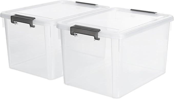 Citylife 32 QT Plastic Storage Bins with Latching Lids Stackable Storage Containers for Organizing Large Clear Storage Box for Garage, Closet, Classroom, Kitchen, 2 Packs