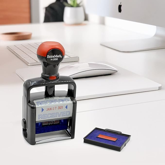 Heavy Duty Style Office Date Stamp with Approved - Self Inking Dater - Style C - Red Ink Color