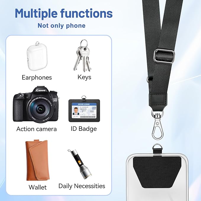 Doormoon Phone Lanyard, Universal Adjustable Neck Strap for Phone Case Keys ID Badges Cell Phone Lanyard Compatible with iPhone, Samsung, Most Smartphones, 2 Pack, Black Light Blue