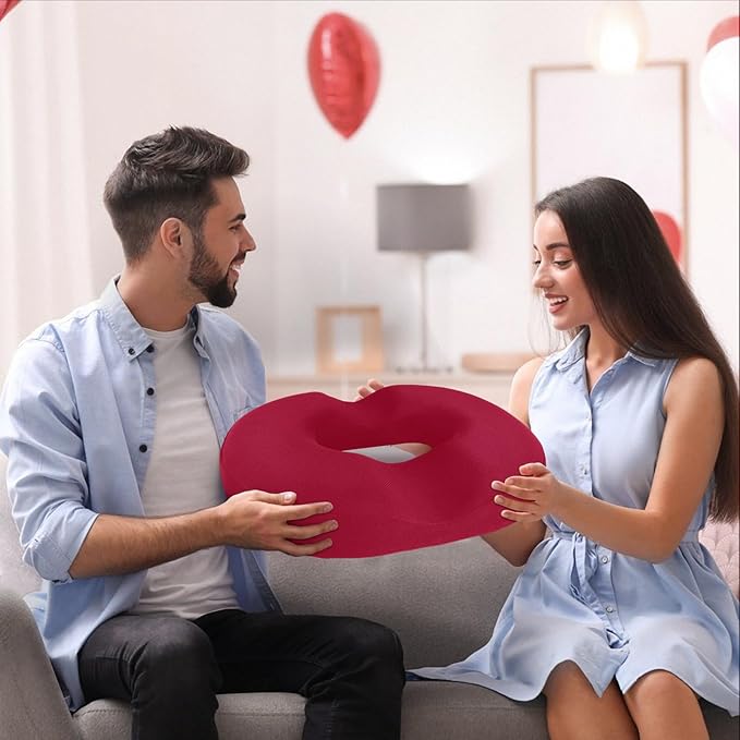 BlissTrends Donut Pillow Seat Cushion,Donut Chair Cushions for Postpartum Pregnancy & Hemorrhoids,Tailbone Pain Relief Cushion,Memory Foam Lifting Cushions for Office&Home Chairs (Red)