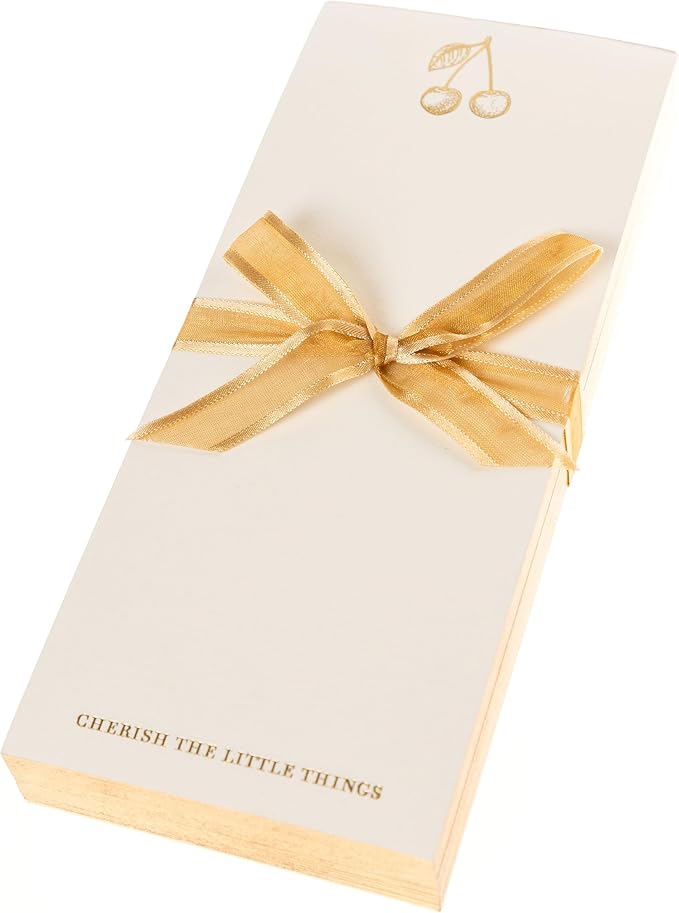 Graphique Cherries Designer List Pad Luxe Collection, Gold Foil Embossed To-Do Notepad, Writing Pad with150 Pages, 4” x 9.75”