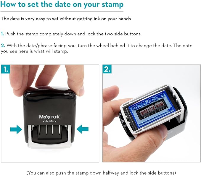 MaxMark Office Self Inking Date Stamp with Phrase Entered - Red Ink