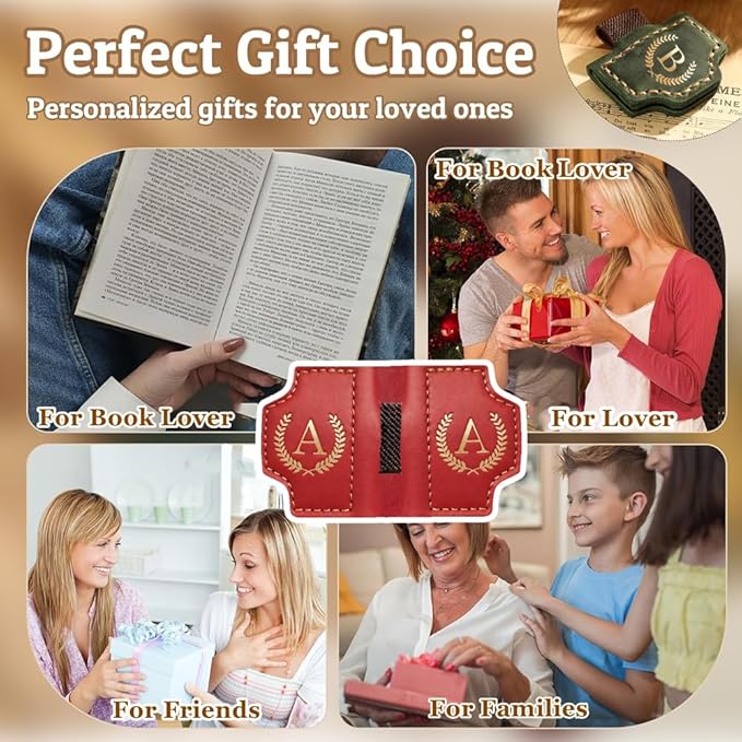 Personalized Mark Bookmark with Pen Holder, Leather Magnetic Book Marker 26 Letters,Custom Initials Page Marks, Gifts for Book Lovers Readers Men Women (Coffee, H)