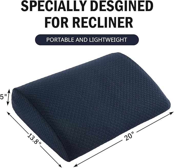 HOMBYS Lumbar Support Pillow for Recliner Chair, Memory Foam Back Support Cushion for Elderly,Extra Large Lumbar Support Pillow,Thick Backrest for Home Reading (Navy Blue, 20“x13.5"x5")