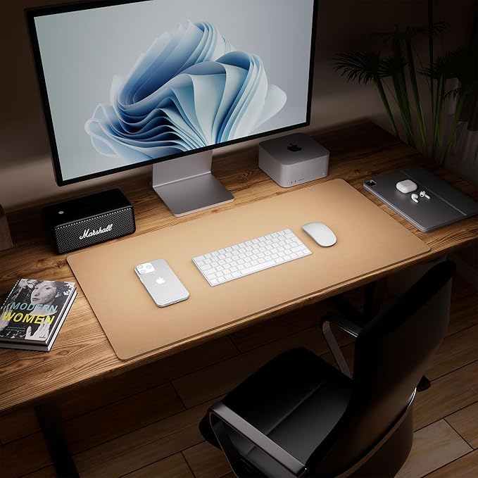 Aothia Dual-Sided Desk Pad - Leather Desk Mat, Natural Cork Desk Pad Protector, Large Mouse Pad for Desk, Waterproof Desk Blotter Pad, Desk Writing Pad for Office Work/Home, Apricot(37.8"x17")