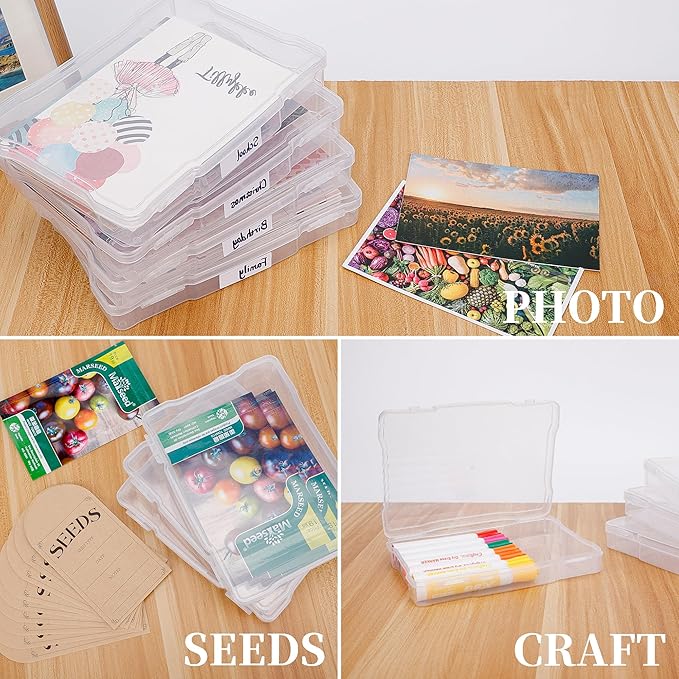 Joelver Maker 5" x 7" Photo Storage Box - 6 Inner Acid-Free Photo Cases, Seed & Craft Organizer for Cards, Pictures, Stamps & Office Supplies (Clear)