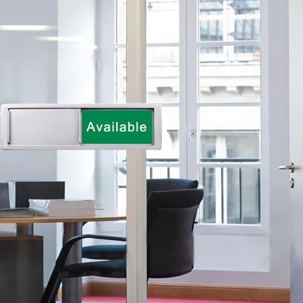 In Use or Available Sign, Magnetic Privacy Occupied Vacant Door indicator for Bathroom/Restroom/Office/Meeting Room, Durable Plastic (Silver), 7'' x 2''