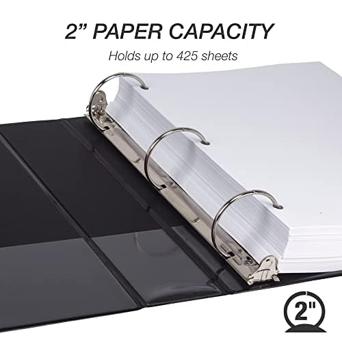 Samsill 2 Inch 3 Ring Binders, Made in USA, Economy Round Ring, Clear View Cover, 425 Sheet Capacity - for School, Home, Office - Black, 12 Pack