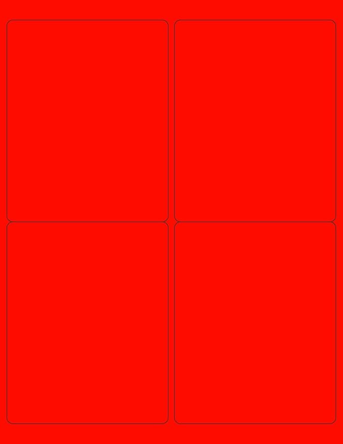 8-1/2 x 11" Neon Color High Light Fluorescent Labels for Laser & Inkjet Printer (Red Fluorescent, 4 x 5" - 4 Per Page | 100 Labels)