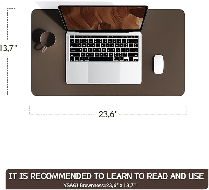 YSAGi Non-Slip Leather Desk Pad, Waterproof Laptop Computer Desk Keyboard Mat, Table Protector Blotter Mat, Large Mouse Pad for Office/Work/Home/Decor(Dark Brown, 23.6" x 13.7")