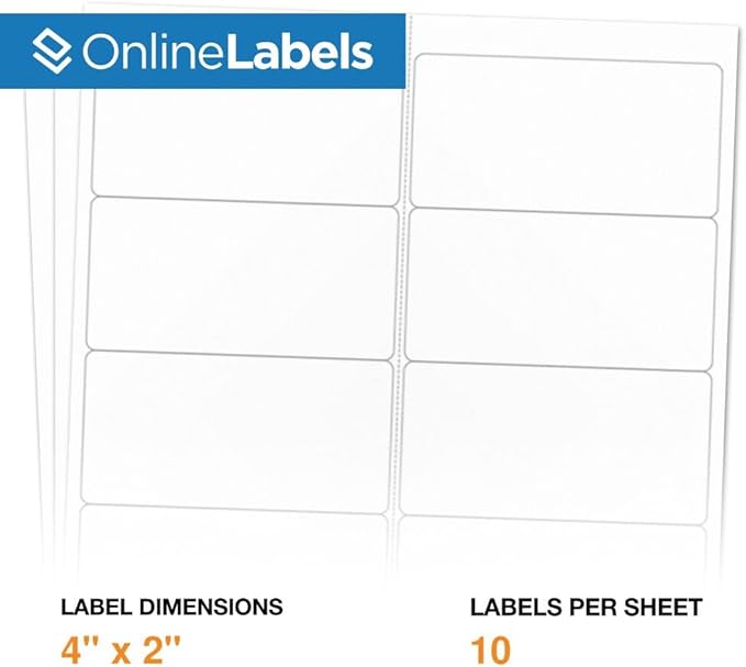 4 x 2 Rectangle Mailing Labels - Permanent, White Matte - Address, Shipping, Gift - Pack of 10,000-1,000 Sheets - Inkjet/Laser Printers - Online Labels