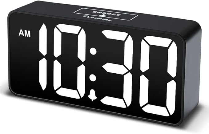 DreamSky Small Digital Alarm Clock for Bederoom, Large Big Numbers Display with Dimmer for Living Room, Electric Bedside Desk Clock with USB Charging Port, Adjustable Volume, USB-C Adapter Powered