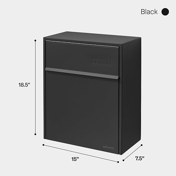Wall Mount Mailbox - Large, Anti-Theft Locking Mailbox, Weatherproof Mailboxes for Outside The House, 18.5" H x 15" L x 7.5" D (Black)