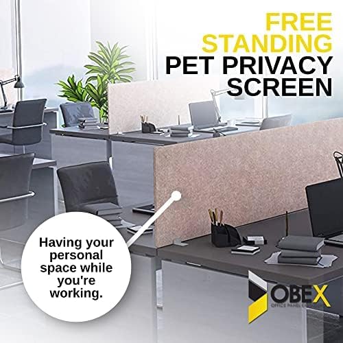 OBEX Free Standing Desk PET Privacy Screen, Table Top Home & Office Furniture Partitions and Dividers, Portable Workstation Freestanding Panels, 18" x 72" Shadow