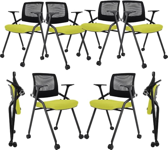 SLKJChr 10 Pack Foldable Office Chairs with Wheels, Mesh Back, Arms and Portable - Folding Office Chairs for Conference Room Chair, Office Guest & Reception & Meeting Chair - (Green) 300 lbs.