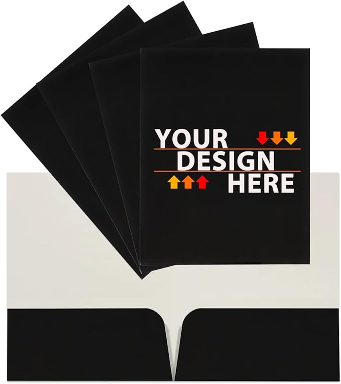 JAM PAPER Custom Printed Semi-Gloss Folders with Round Corner Pockets - Personalized Logo & Text - 12pt C1S - Black - 100/Pack