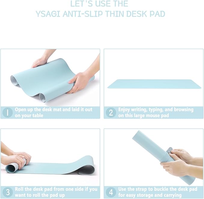 YSAGi Non-Slip Leather Desk Pad, Waterproof Laptop Computer Desk Keyboard Mat, Table Protector Blotter Mat, Large Mouse Pad for Office/Work/Home/Decor(Sky Blue, 23.6" x 13.7")