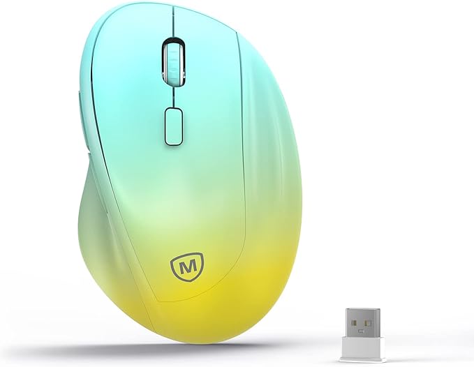 Ergonomic Wireless Mouse with USB Receiver for PC Computer, Laptop and Desktop, Ergo Mouse Vertical with Silent Clicks Long Battery Life, Up to 1600 DPI & 1 AA Battery Powered, YellowBlue