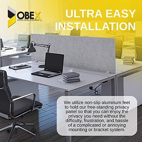 OBEX Free Standing Desk PET Privacy Screen, Table Top Home & Office Furniture Partitions and Dividers, Portable Workstation Freestanding Panels, 18" x 42" Sand