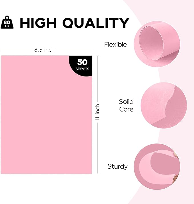 50 Sheets Pink Cardstock 8.5 x 11 Thick Paper, Goefun 80lb Card Stock Printer Paper for Arts & Crafts, Presentations, Stationary Printing, Valentines Day