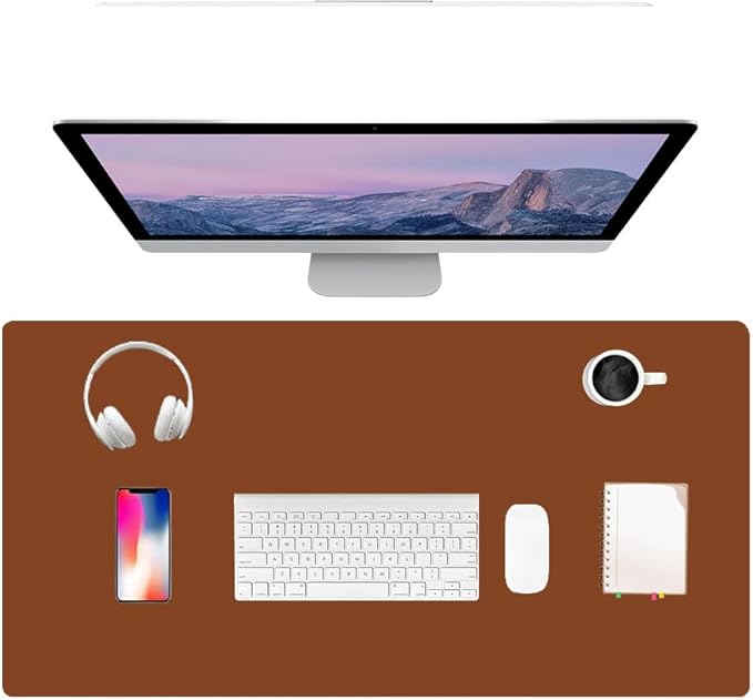 PU Leather Desk Pad Protector Gaming Mouse Pad Non Slip Desk Mat for Keyboard and Mouse Waterproof Desk Writing Pad for Office and Home Desk Accessories(Brown, 31.5 * 15.7)