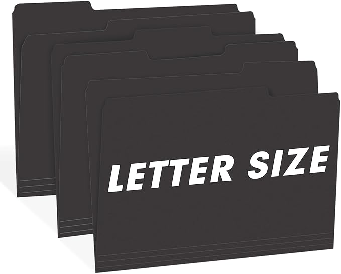 File Folder, RAZCC 100 Pack 1/3 Cut Tab File Folders Letter Size, Black Folders for Dcouments, Folders with Tab Great for Organizing and Easy File Storage