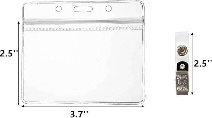 Lyellfe 100 Pieces Name Tag Holders with Clips, Clear ID Card Holder, Horizontal Badge Holder, Resealable Waterproof Card Holder for Badge Swipe Card, Credit Card, Drive License, 3.7 x 2.5