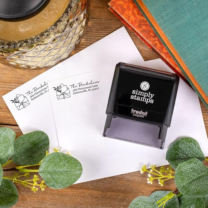 Custom Floral Address Stamp | Choose from 12 Designs | Multiple Ink Color Options | Envelope Return Address Stamp for Couple or Family (Design 4, Large)