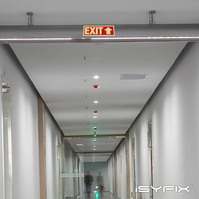 iSYFIX Exit Stickers Signs with Directional Up Arrow 12 Pack 12x4 Inch - Glow in the Dark Photoluminescent Vinyl for Office, School, Business, Warehouse - UV & Weather Resistant for Indoor/Outdoor Use