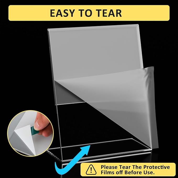 12 Pack Acrylic Sign Holder, Clear 8.5 x 11 Inch Slant Back Vertical Sign Holder, Tabletop Plastic Paper Picture Frame Flyer Document Holder Display Stand for Home, Office, Restaurants, and Stores