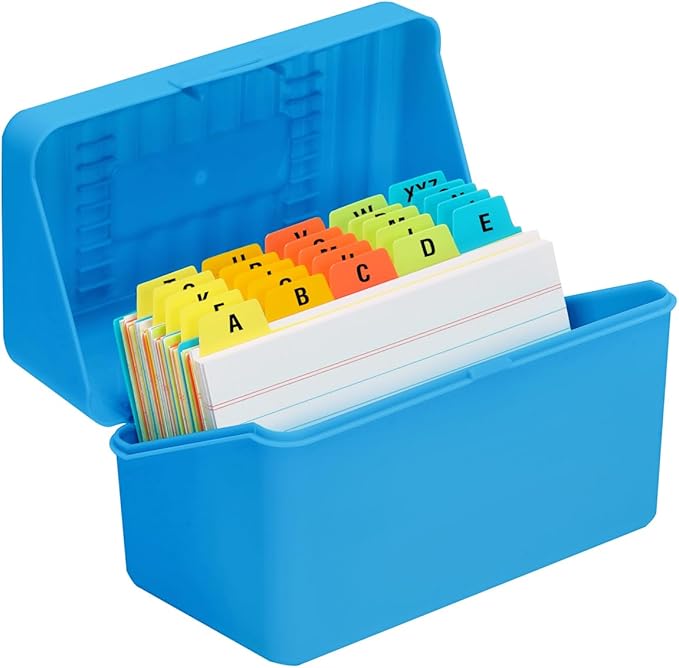 H4D 3x5 Index Card Holder with 100 Heavyweight Ruled Index Cards and 25 Plastic Dividers, Blue