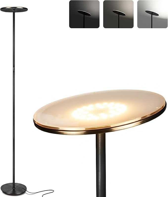 Brightech Sky LED Floor lamp, Torchiere Super Bright Floor Lamp for Living Room Decor & Office - Dimmable, Tall Standing Lamp with Warm Light for Bedroom & Reading - Bronze
