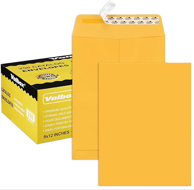 ValBox 9x12 Self Seal Security Catalog Envelopes 250 Packs Brown Kraft Envelopes with Peel and Seal Flap for Mailing, Organizing and Storage