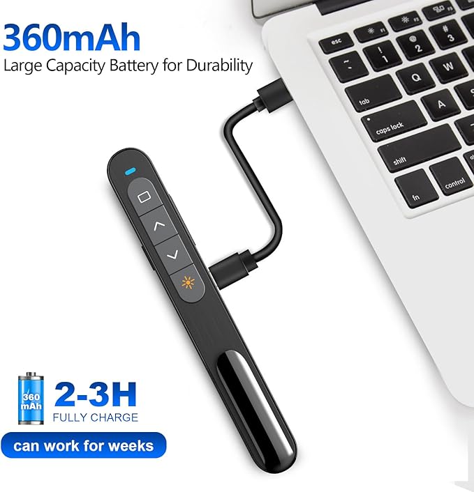 Norwii N76 Rechargeable Presentation clicker, Long Range Presentation Remote, Wireless Presenter, Pointer for PowerPoint Presentations, Slide Control - Green Light+Case
