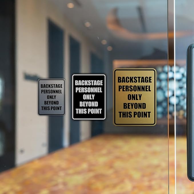 Portrait Round Backstage Personnel Only Beyond This Point Door or Wall Sign Easy Installation | Music | Concert | Festivals Sign (Navy Blue/White) - Large (10 Pack)