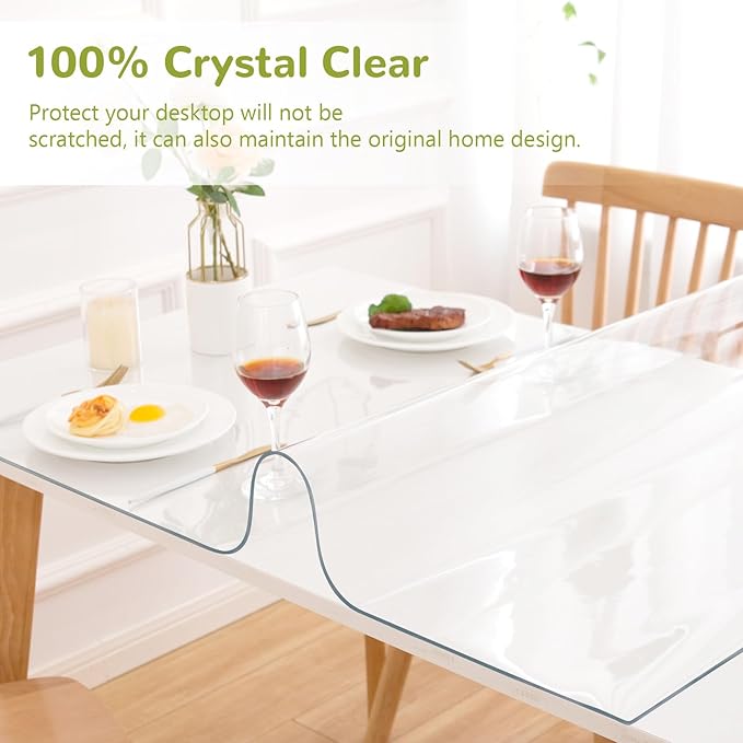 Eisdroma 39 x 87 Inch Clear Table Cover Protector, Clear Table Protector for Dining Room Table, 1.5mm Plastic Table Cover, Waterproof Table Pad for Kitchen, Office