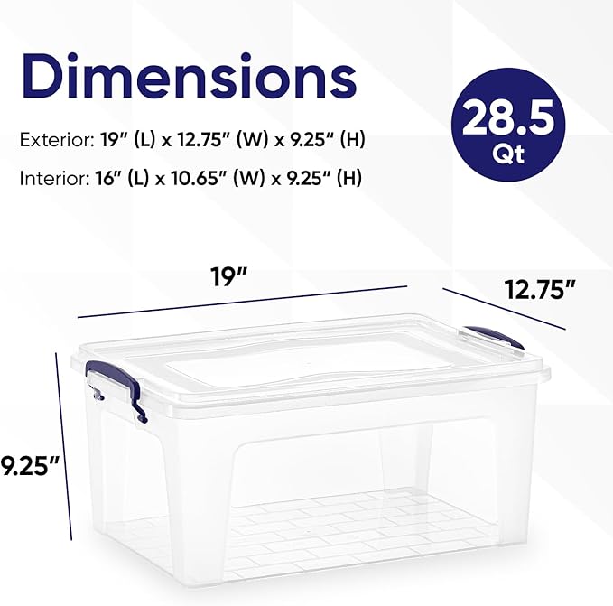 Superio Storage Bins with Lids, Clear Plastic Containers for Organizing, Stackable Totes, BPA Free, Odor Free, Organizer Boxes for Home, and Dorm (2 Pack, 28.5 Qt)