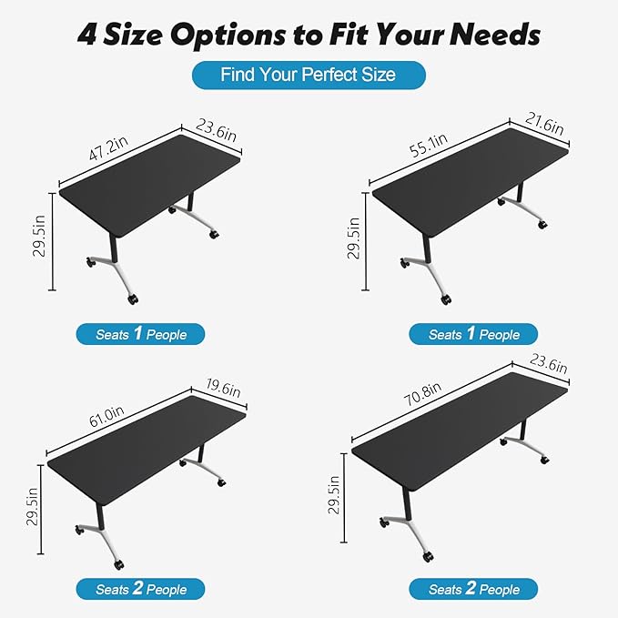 Goakwwuz Conference Room Table, Folding Conference Tables,Thicken Grey Tabletop,Flip Top Wooden Seminar Meeting Room Table for Conference Room Offices (10, Black, 47.2“)