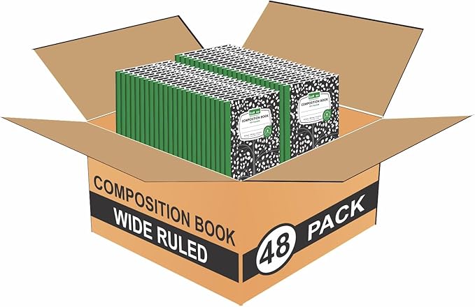 ECONAMA Composition Notebooks Pack of 48 Wide Ruled 200 Pages (100 Sheets) 9.75"x7.5" Black Marble Carbon Neutral Recyclable Paper Eco-Friendly School & Office Supplies For Students and Professionals