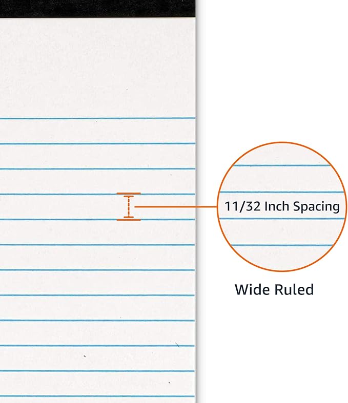 Amazon Basics Wide Ruled Lined Writing Note Pads, 8.5 inch x 11.75 inch, White, 12 Count (12 Pack of 50)
