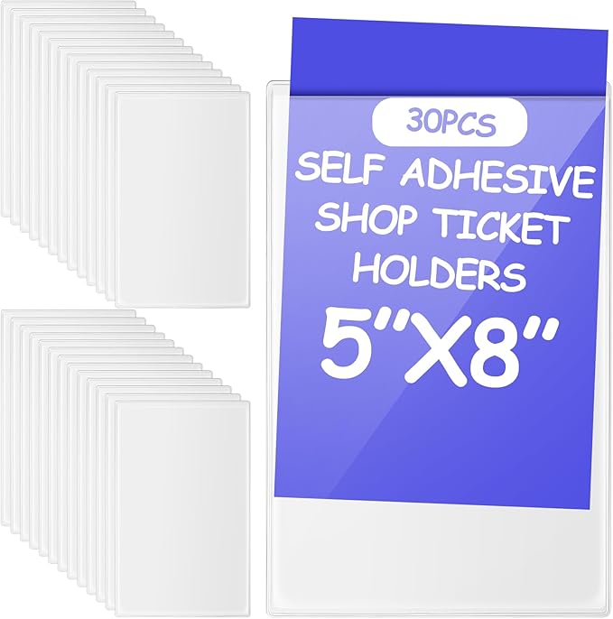 Outus Self Adhesive Shop Ticket Holders Clear Plastic Sleeves Adhesive Pockets Work Order Job Ticket Holders for Home Office Posting Signs