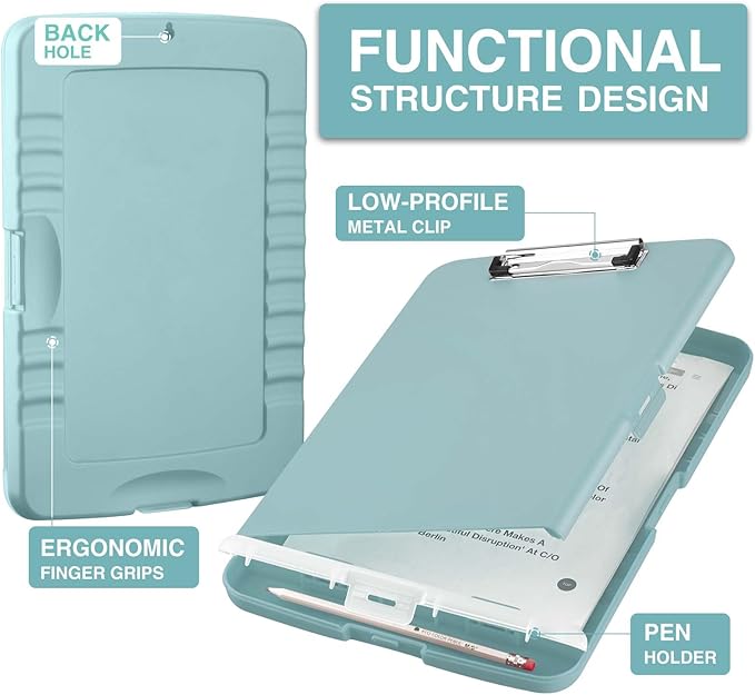 Sooez Clip Boards 8.5x11 with Storage, High Capacity Storage Clipboard, Nursing Clipboard Folder with Pen Holder, Heavy Duty Plastic Clipboard with Low Profile Clip, Clipboard Binder for Teacher, Work