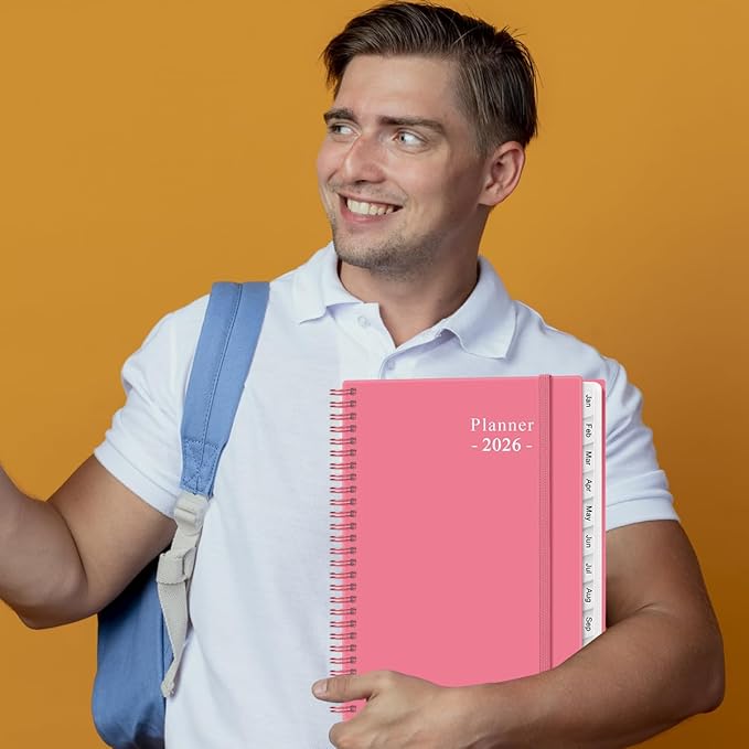 2026 Planner - Planner 2026 from January 2026 to December 2026 with 12 Monthly Tabs, Flexible Cover, Inner Pocket, 8.5" x 11", Pink