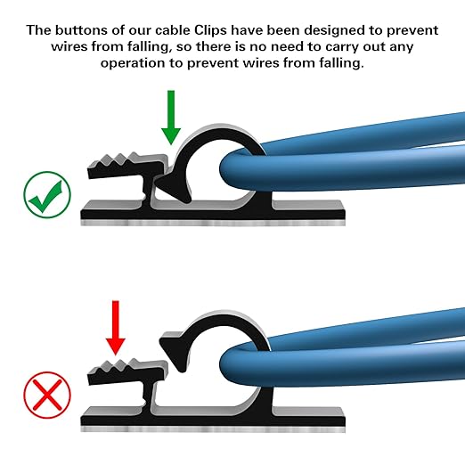 XHF 100pcs Adhesive Cable Wire Clips Black, Outdoor Cable Management Wire Organizer Cord Holder for Under Desk, Car, Wall, TV PC Ethernet Cable